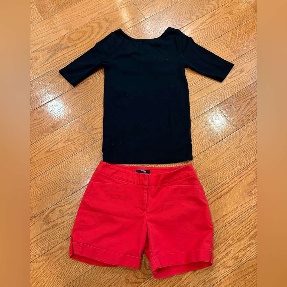 Chic Black Top + Red Tailored Shorts Outfit Bundle | Minimalist Capsule Wardrobe
